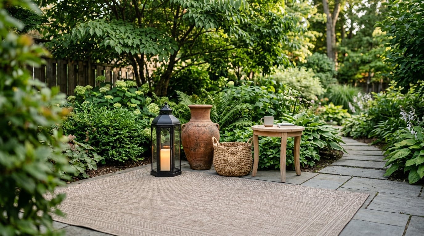 Décoration de jardin harmonieuse avec accessoires variés