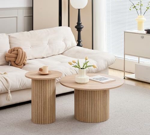 Ensemble de 2 Tables Basses Rondes en Bois
