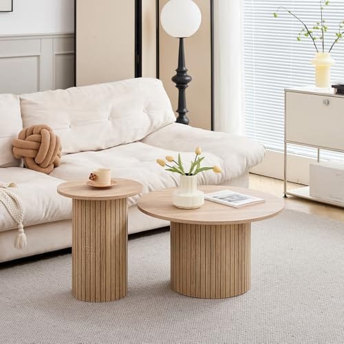 Ensemble de 2 Tables Basses Rondes en Bois Ensemble de 2 Tables Basses Rondes en Bois
