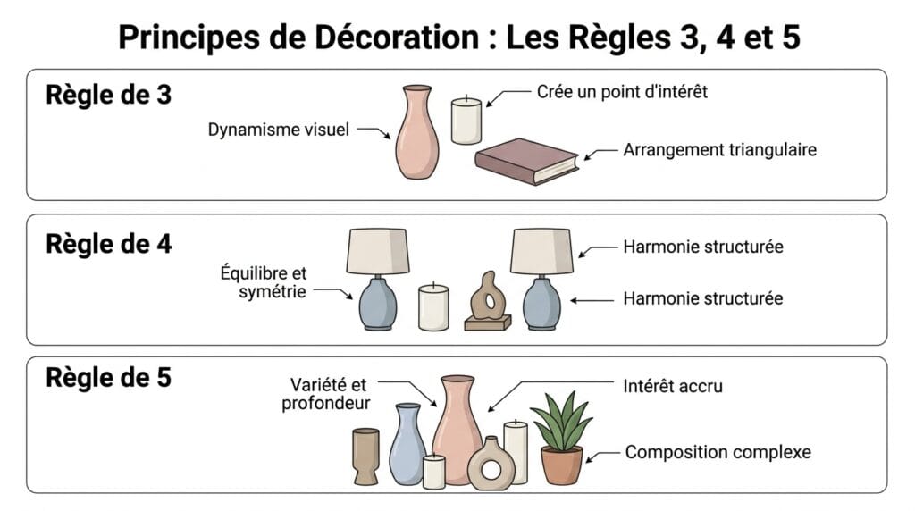 Schéma explicatif règles principes de décoration impairs