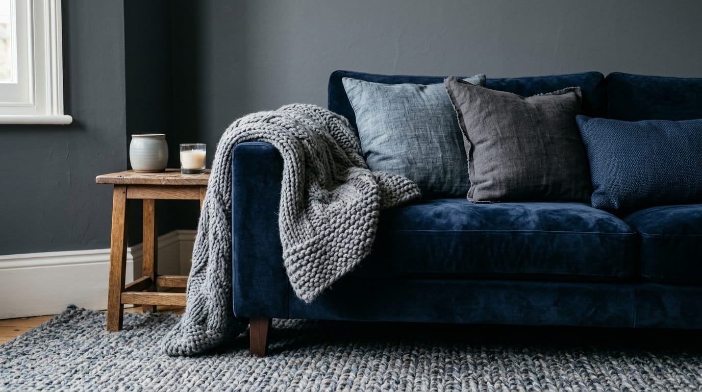 Intégrer matières et textures en gris et bleu Intégrer matières et textures en gris et bleu