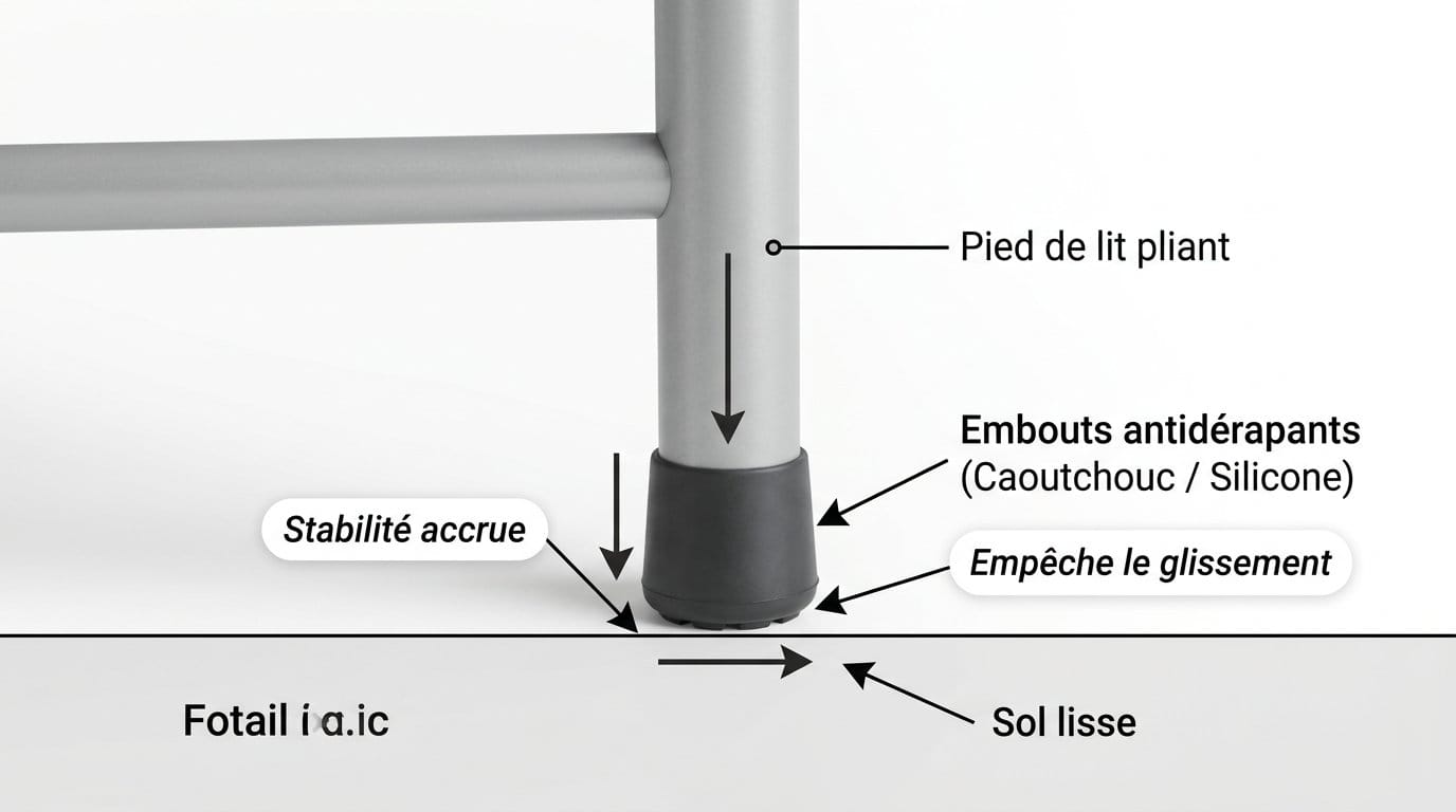 Lit pliant 2 places avec pieds antidérapants