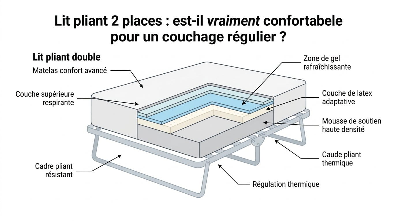 Lit pliant 2 places confortable avec gel