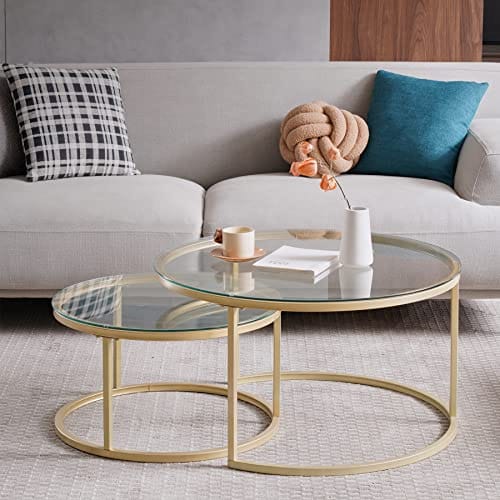 Lot de 2 Tables Basses Gigognes Dorées Lot de 2 Tables Basses Gigognes Dorées