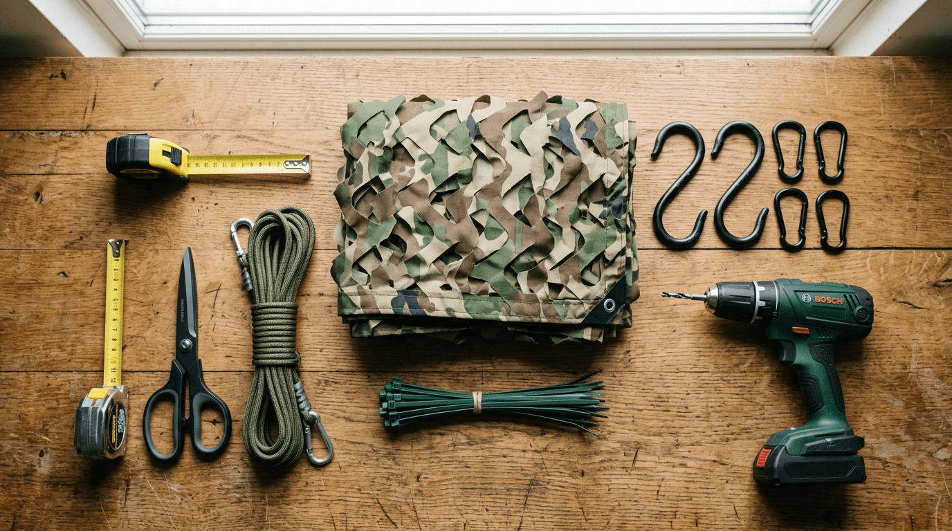 Le matériel nécessaire pour installer un filet de camouflage