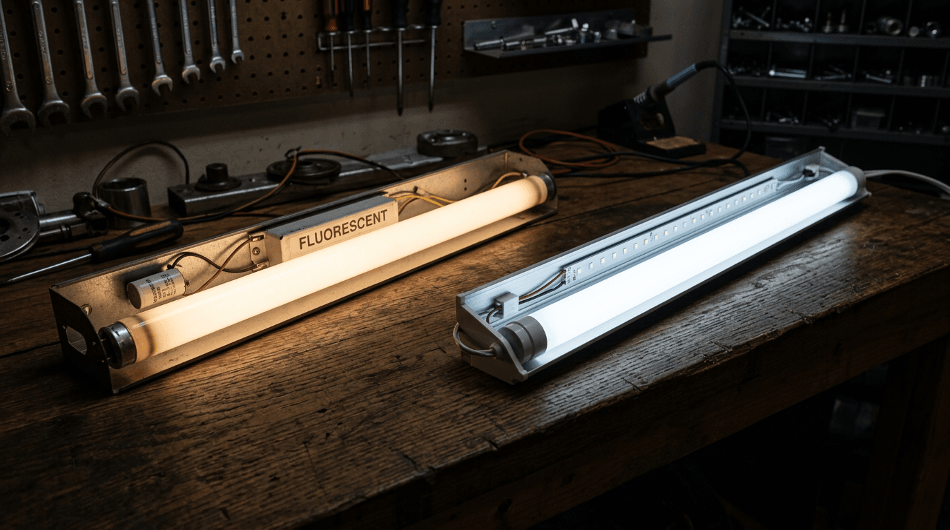 Néon fluorescent ou néon LED : deux branchements distincts Néon fluorescent ou néon LED : deux branchements distincts