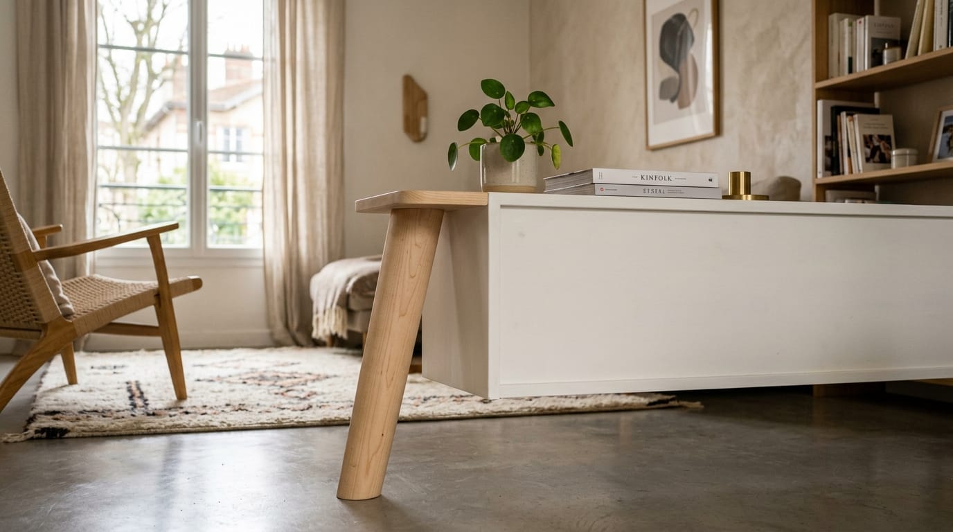 Pieds de meuble inclinés en bois pour décoration nordique