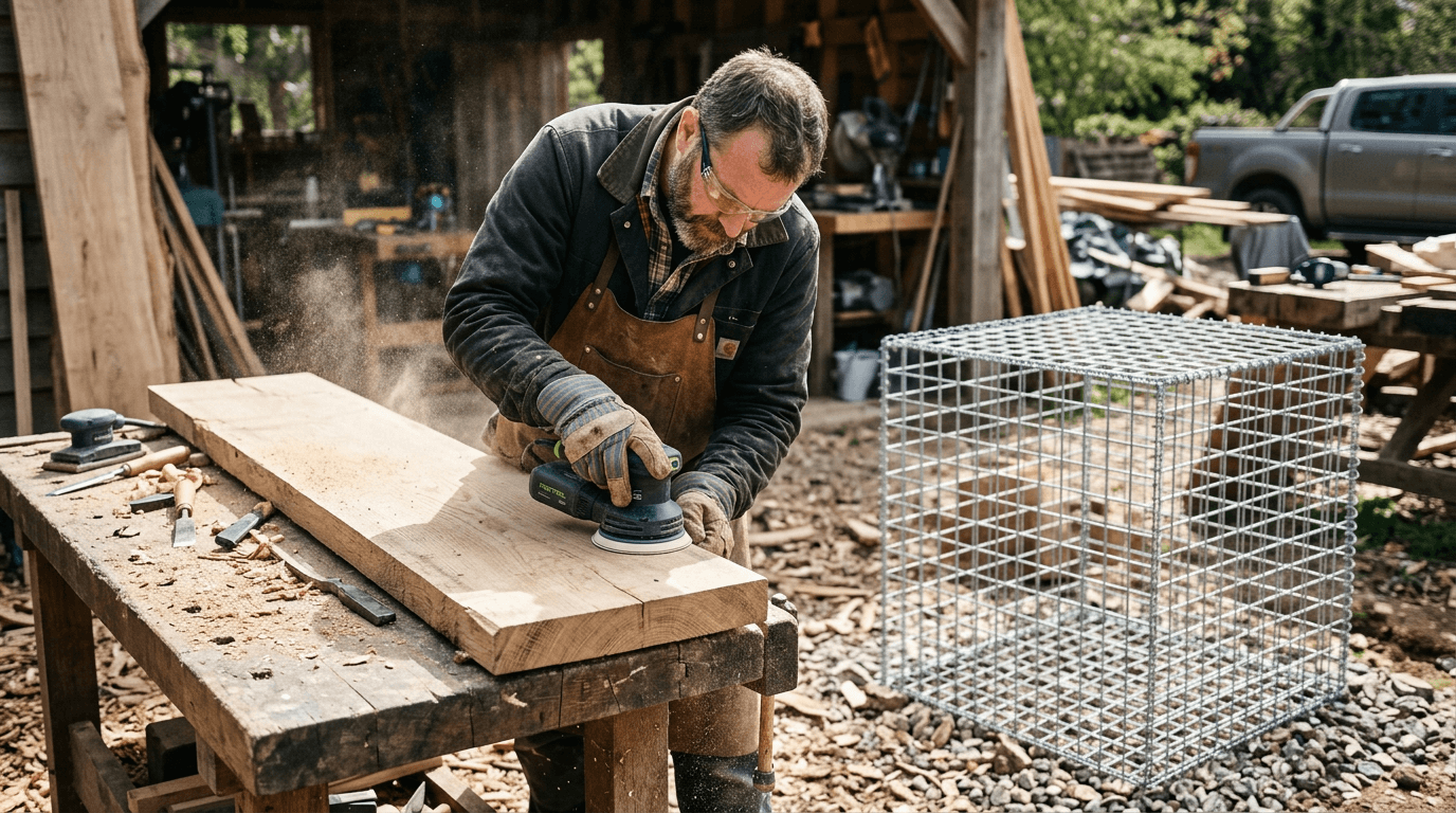 Préparer le gabion et le bois avant la fixation Préparer le gabion et le bois avant la fixation