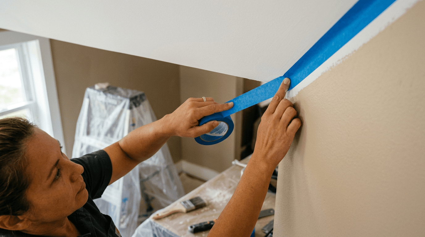 Bien préparer la jonction mur et plafond avant de peindre