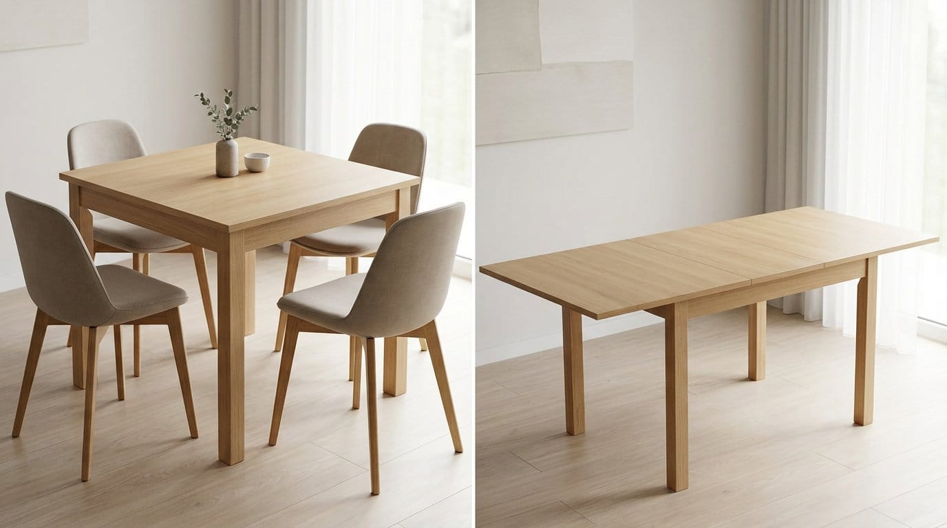 Table carrée extensible pour différents intérieurs Table carrée extensible avec plusieurs places assises