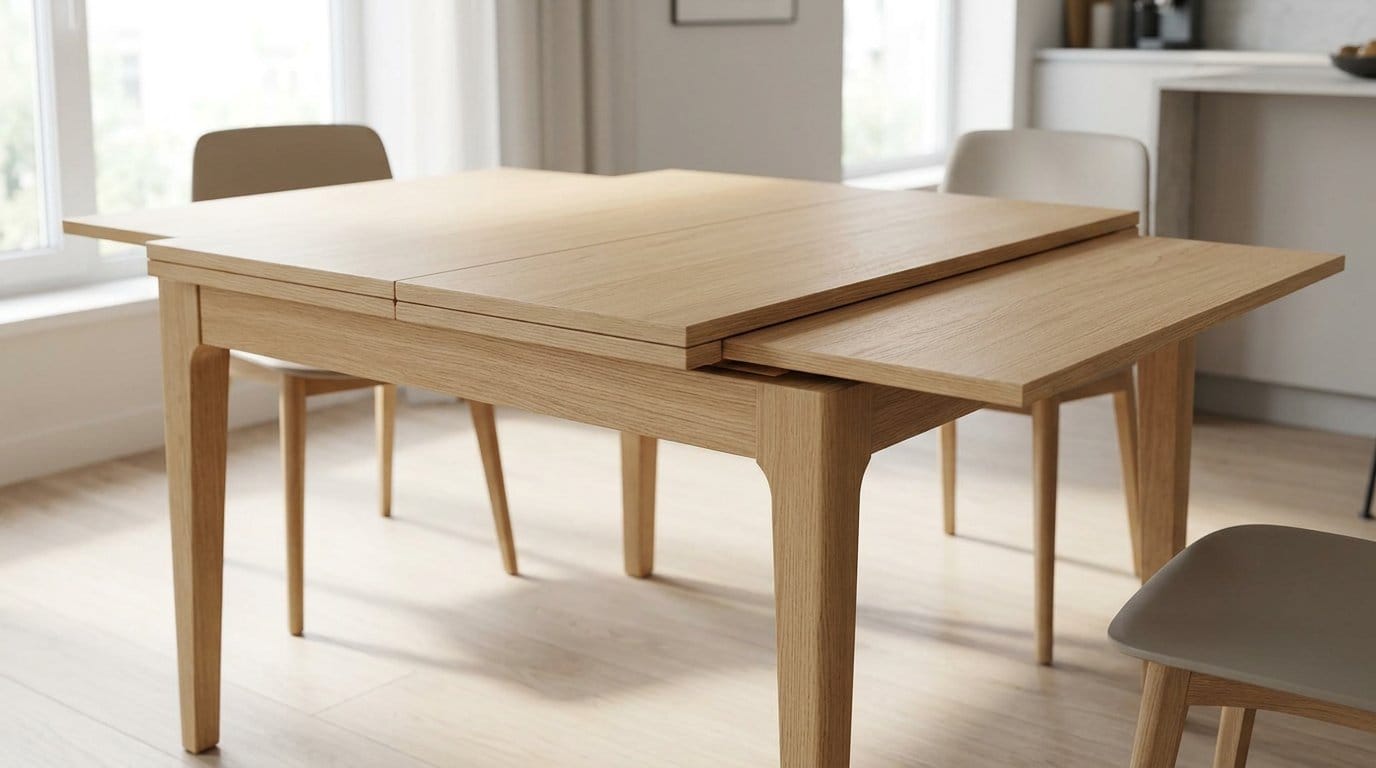 Table carrée extensible pour différents intérieurs Table carrée extensible avec rallonges visibles