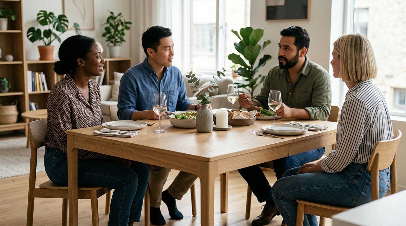 Table carrée extensible pour repas en petit comité Table carrée extensible pour repas en petit comité