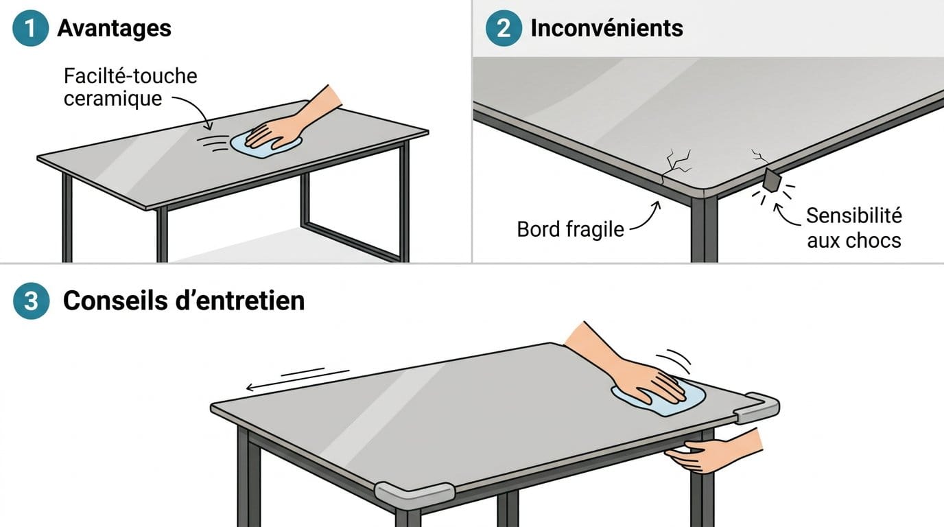 Table en céramique et conseils d'entretien Entretien d'une table en céramique avec bords sensibles aux chocs