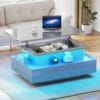 Table Basse Brillante avec LED et Rangement