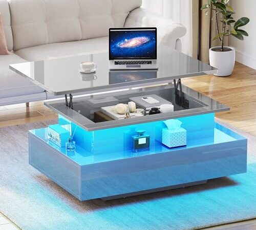 Table Basse Brillante avec LED et Rangement Table Basse Brillante avec LED et Rangement