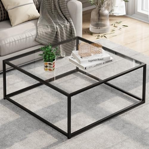 Table Basse Carrée en Verre Noir Table Basse Carrée en Verre Noir