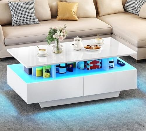 Table Basse LED Moderne avec Rangement Table Basse LED Moderne avec Rangement