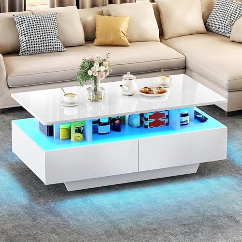 Table Basse LED Moderne avec Rangement