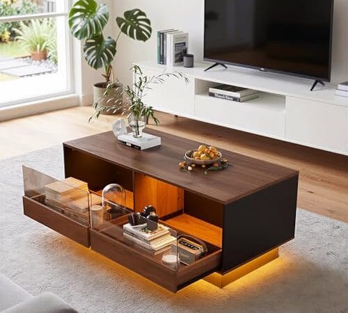 Table Basse Moderne avec LED et Rangement