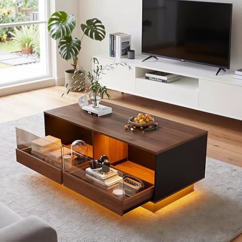 Table Basse Moderne avec LED et Rangement Table Basse Moderne avec LED et Rangement