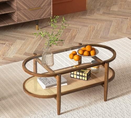 Table Basse Ovale en Verre et Bois Table Basse Ovale en Verre et Bois