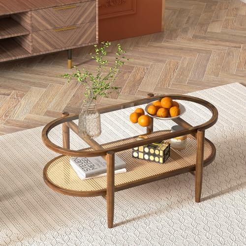 Table Basse Ovale en Verre et Bois Table Basse Ovale en Verre et Bois