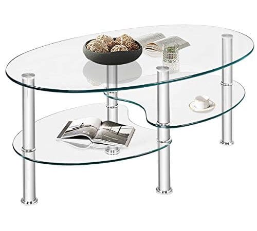 Table Basse Ovale en Verre Trempé