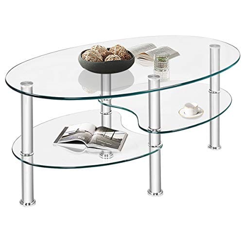 Table Basse Ovale en Verre Trempé Table Basse Ovale en Verre Trempé