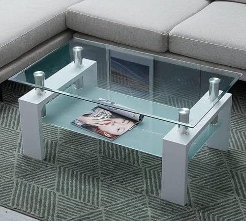 Table Basse Rectangulaire en Verre et Bois Table Basse Rectangulaire en Verre et Bois