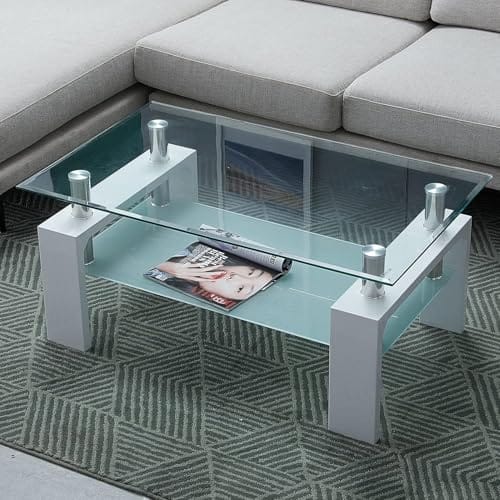 Table Basse Rectangulaire en Verre et Bois Table Basse Rectangulaire en Verre et Bois