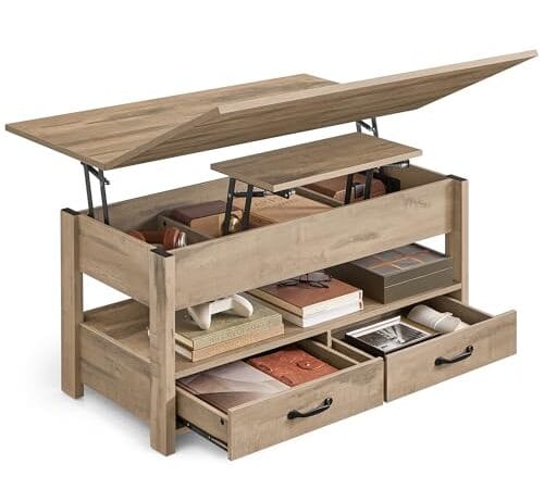 Table Basse Relevable avec Rangement Pratique