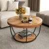 Table Basse Ronde 2 Niveaux en Bois