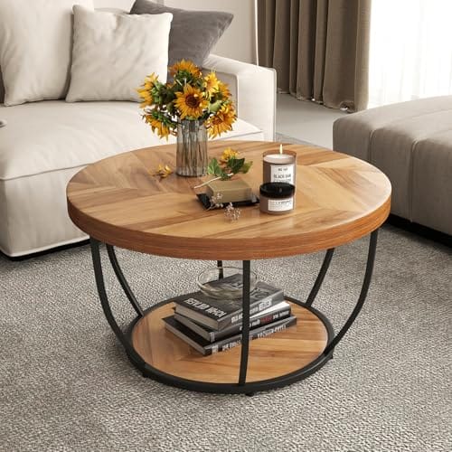 Table Basse Ronde 2 Niveaux en Bois