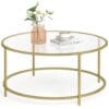 Table Basse Ronde en Verre Doré