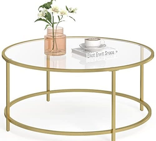 Table Basse Ronde en Verre Doré Table Basse Ronde en Verre Doré