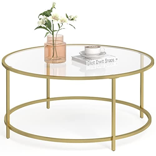 Table Basse Ronde en Verre Doré
