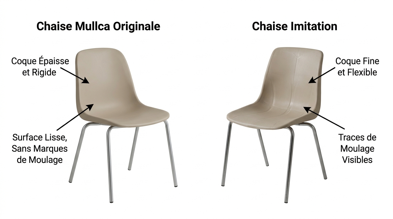 Chaise Mullca avec coque plastique robuste qui n'est pas une imitation Chaise Mullca avec coque plastique robuste