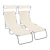 Chaise Longue Pliable avec Pare-Soleil Beige Chaise Longue Pliable avec Pare-Soleil Beige