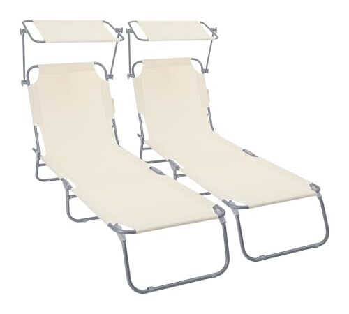 Chaise Longue Pliable avec Pare-Soleil Beige Chaise Longue Pliable avec Pare-Soleil Beige
