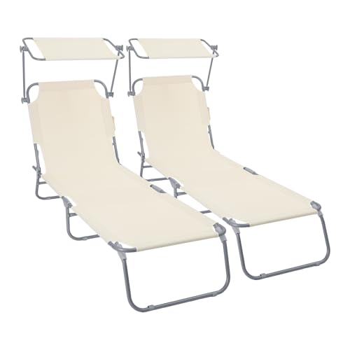 Chaise Longue Pliable avec Pare-Soleil Beige Chaise Longue Pliable avec Pare-Soleil Beige