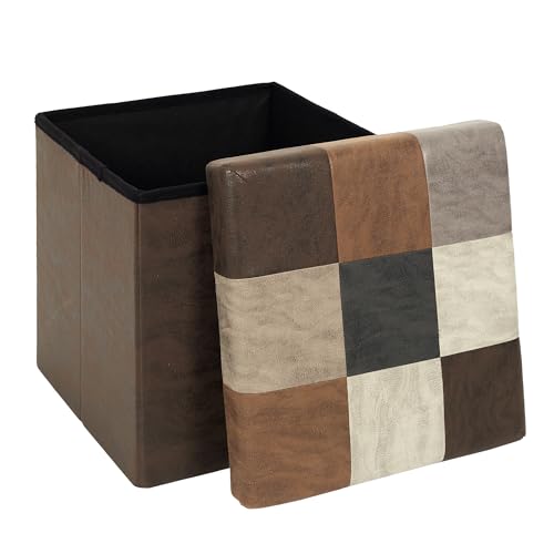 Coffre Pouf Pliable Patchwork Marron Coffre Pouf Pliable Patchwork Marron
