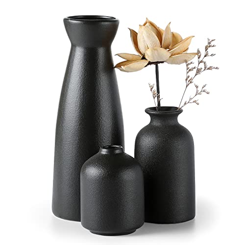 Ensemble de 3 vases en céramique noir