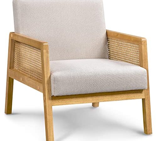 Fauteuil en Bois Massif et Rotin Beige Fauteuil en Bois Massif et Rotin Beige