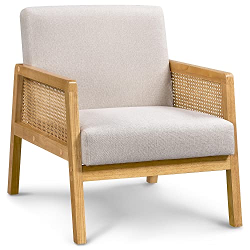 Fauteuil en Bois Massif et Rotin Beige