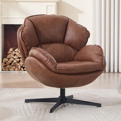 Fauteuil Pivotant 360° en Chenille Marron Fauteuil Pivotant 360° en Chenille Marron