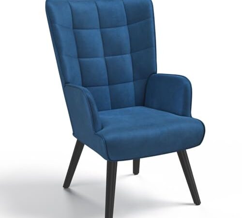 Fauteuil Scandinave ANIA en Velours Bleu