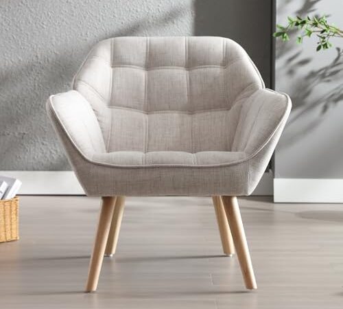 Fauteuil Scandinave en Lin Beige Modern