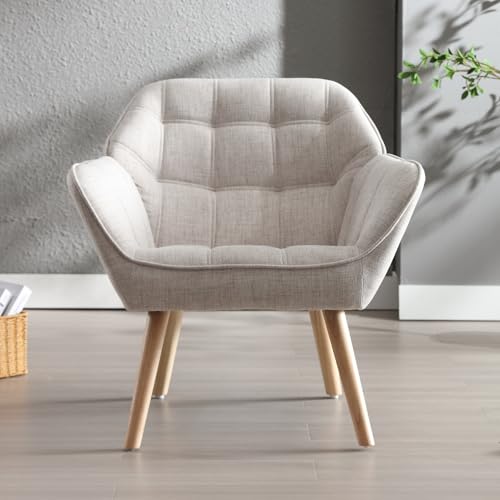 Fauteuil Scandinave en Lin Beige Modern Fauteuil Scandinave en Lin Beige Modern