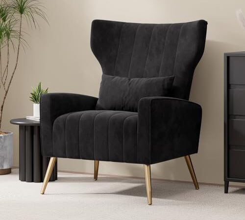 Fauteuil Scandinave en Velours Noir