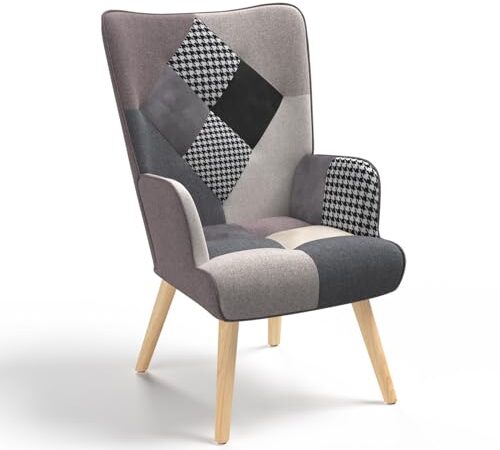 Fauteuil Scandinave Ivar en Tissu Patchwork Fauteuil Scandinave Ivar en Tissu Patchwork
